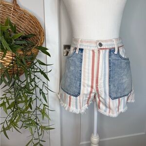 American Eagle Outfitters striped denim mom shorts